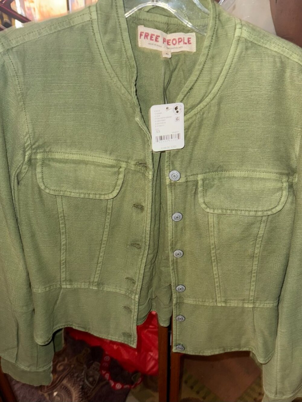 Free People Women's Light Green Button-Front Womens Jacket. Size XS. Brand new
